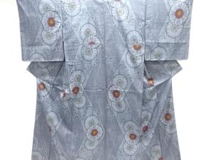 大正ロマン　菊唐草模様織出し本場正藍泥染大島紬着物（割り込み絣）